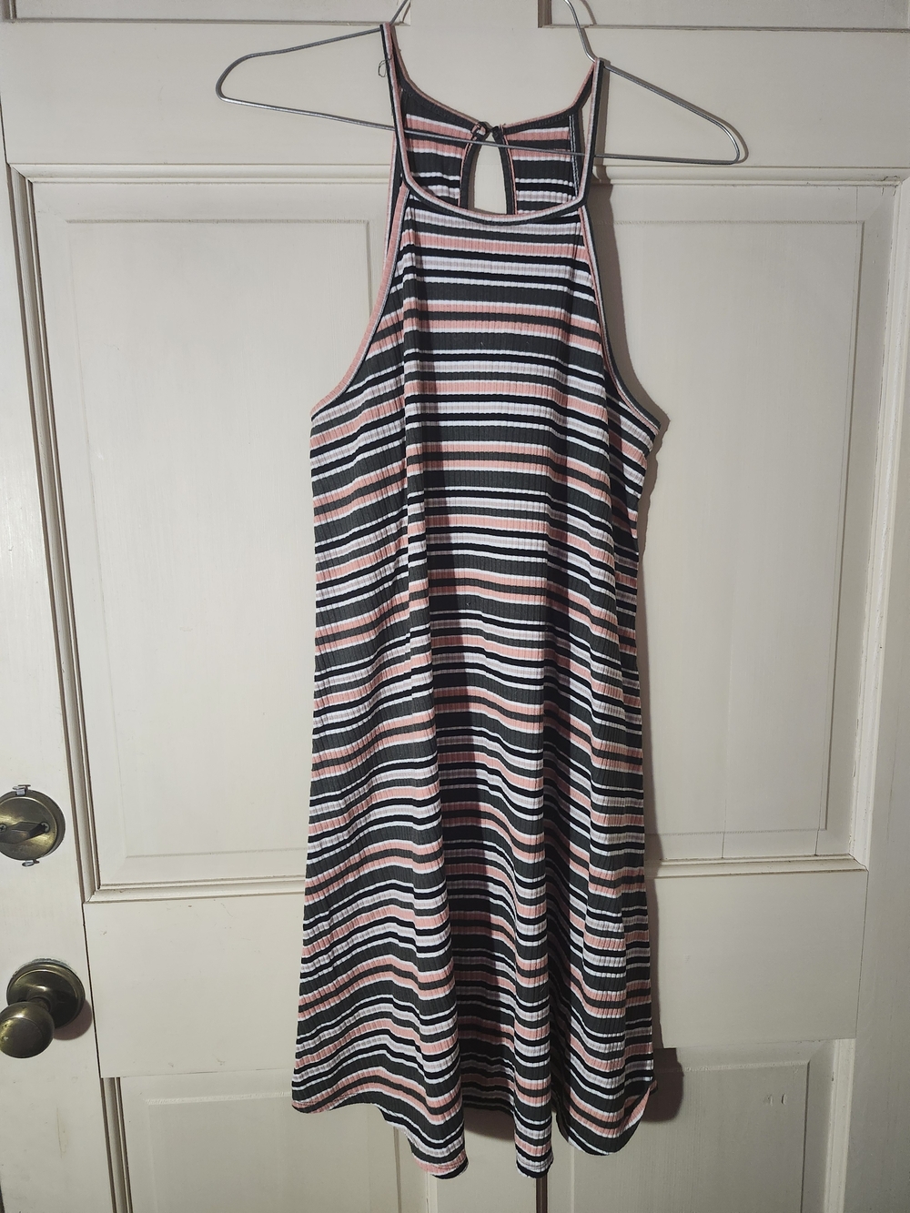love, Fire Striped Halter Mini Dress in Pink, Black & White